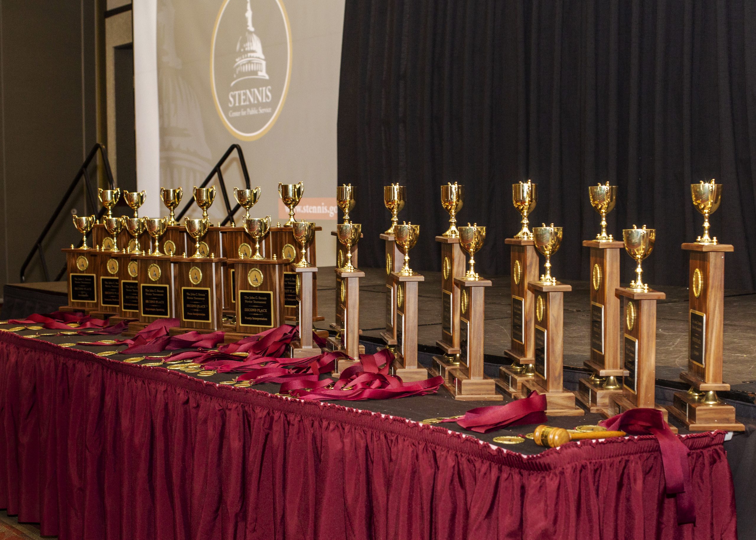 The awards table at the Stennis Novice speech and debate tournament.